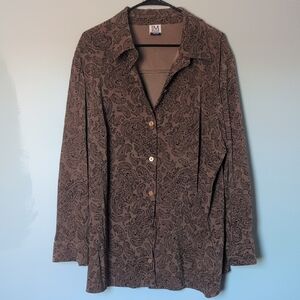 JM Collection Brown Button Down Shirt with Notched Collar